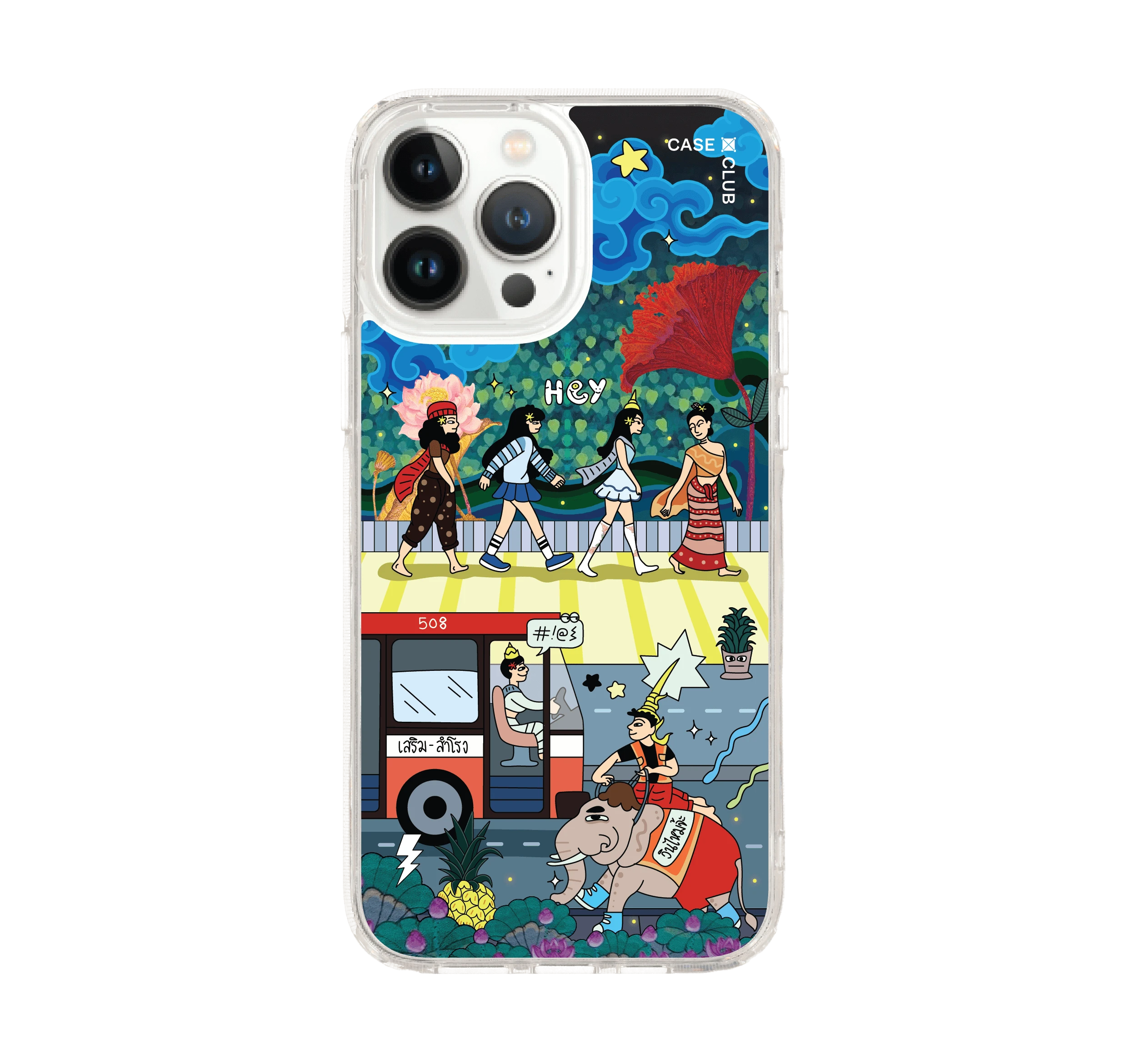 iphone 12/ 13 pro max clear case thai cross the road